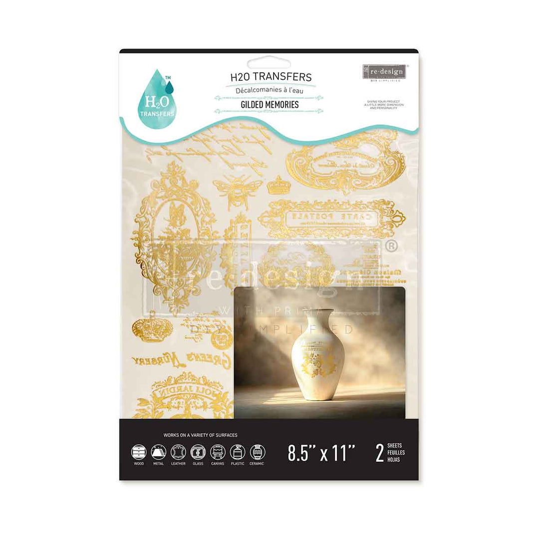 NEW! Redesign H20 Transfer - GILDED MEMORIES (2 sheets, each 21.59cm x 27.94cm) - Rustic Farmhouse Charm
