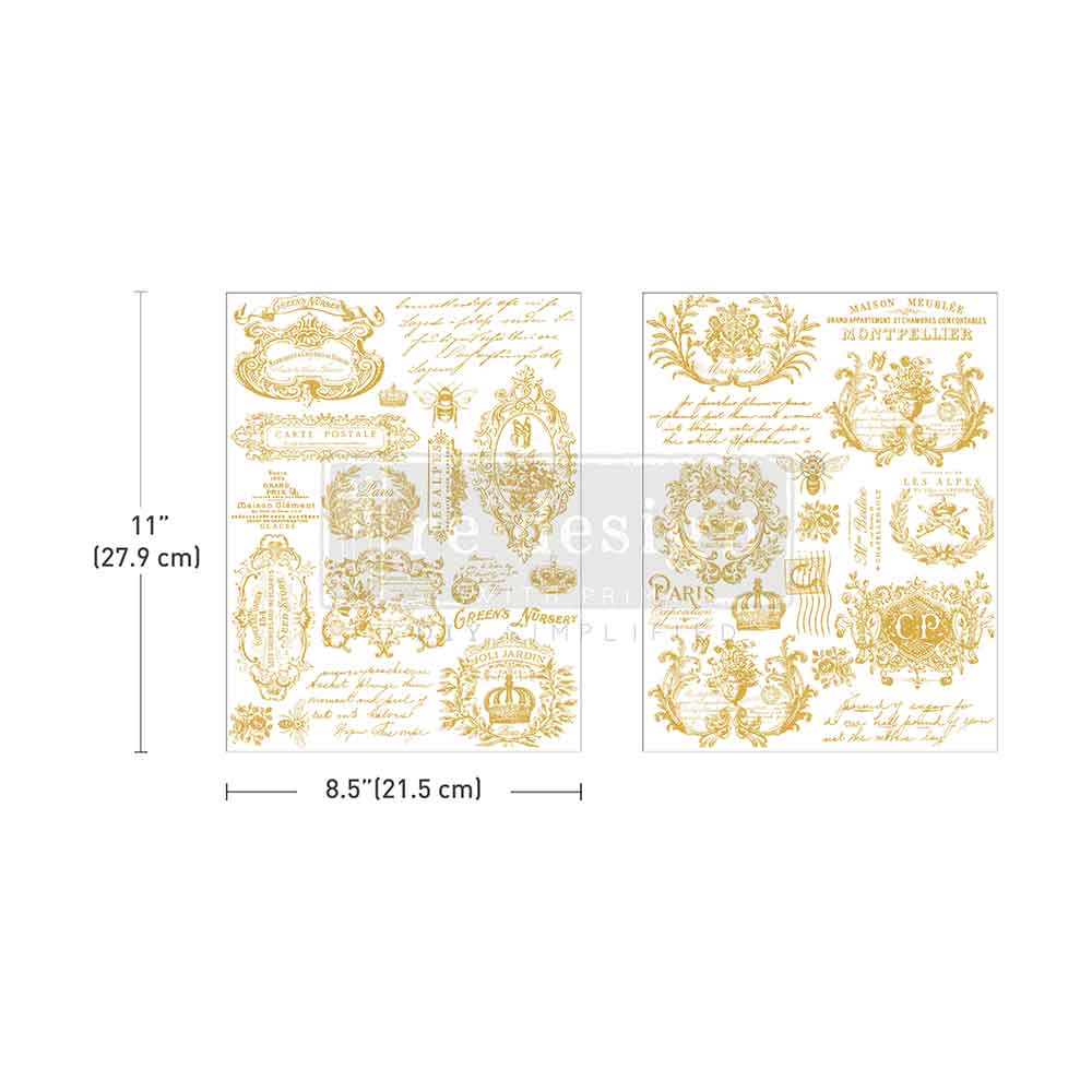 NEW! Redesign H20 Transfer - GILDED MEMORIES (2 sheets, each 21.59cm x 27.94cm) - Rustic Farmhouse Charm