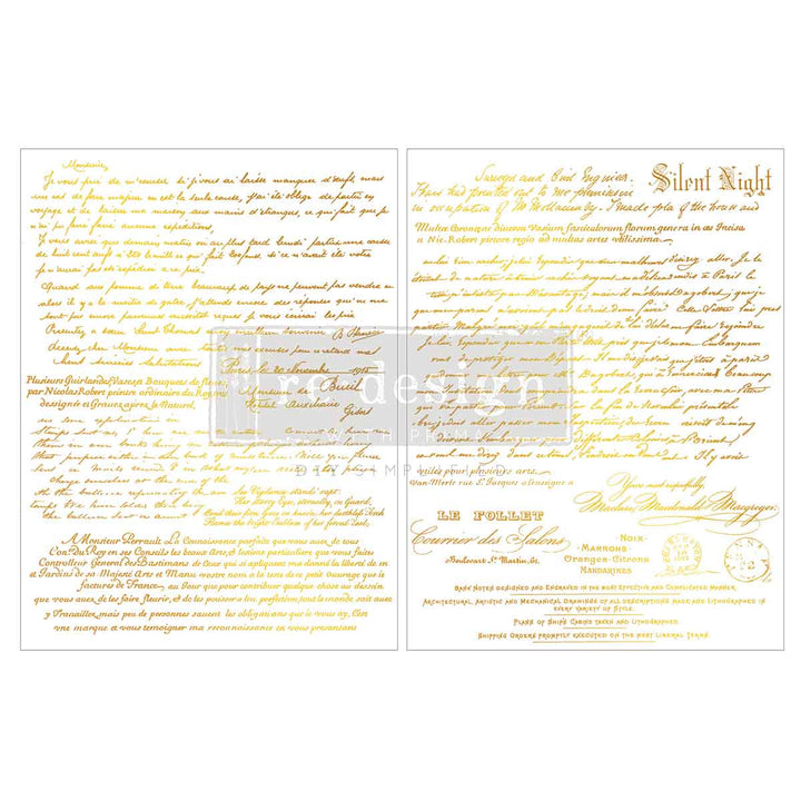 NEW! Redesign Gold Foil Middy Transfer - GILDED NOEL SCRIPT (2 sheets, each 21.59cm x 27.94cm)