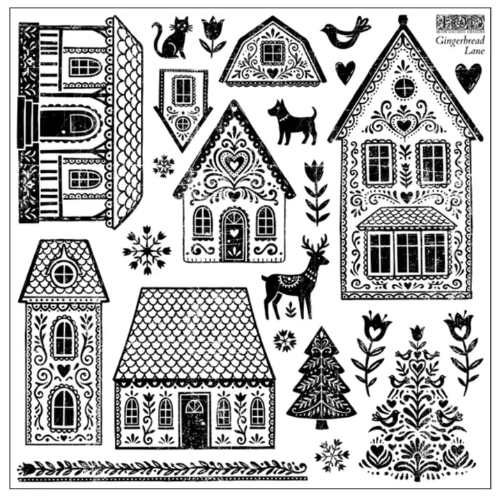 NEW! IOD Stamp - GINGERBREAD LANE (12"x12", 30.48cm x 30.48cm)