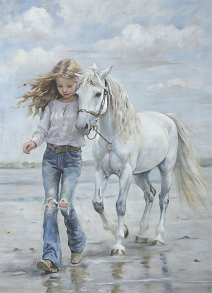 Decoupage Tissue Paper - Girl and White Horse on the Beach (53.34cm x 73.66cm)