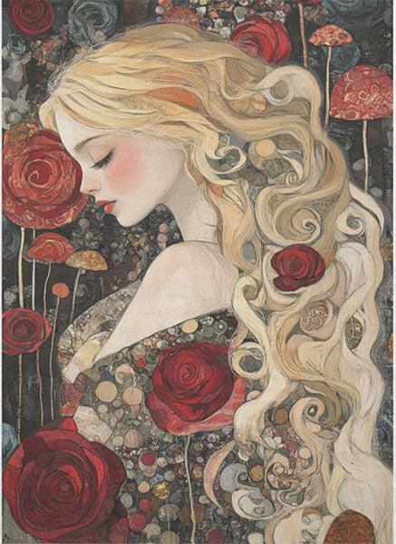 Decoupage Tissue Paper - Golden Hair Red Rose Alice (53.34cm x 73.66cm)