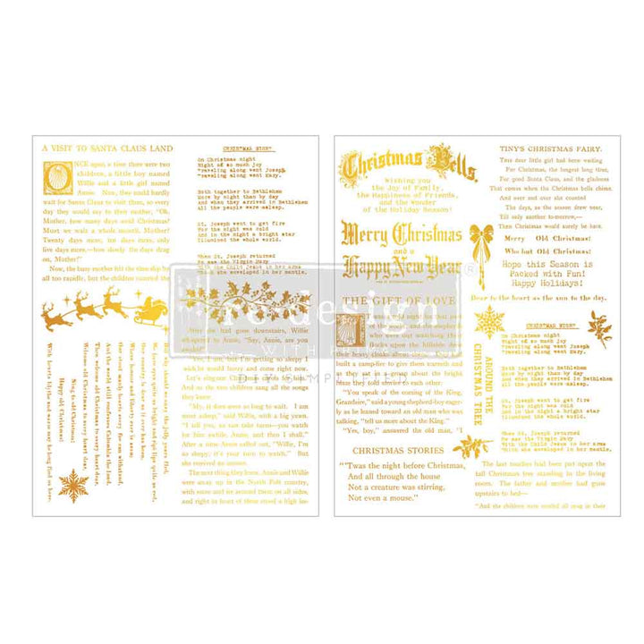 NEW! Redesign Gold Foil Middy Transfer - KACHA GOLDEN TIDINGS (2 sheets, each 21.59cm x 27.94cm)