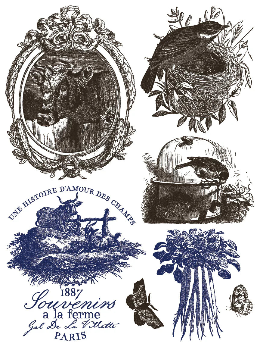 NEW! IOD Paint Inlay - HAMEAU DE LA REINE (set of eight 12"x16" sheets) - Rustic Farmhouse Charm