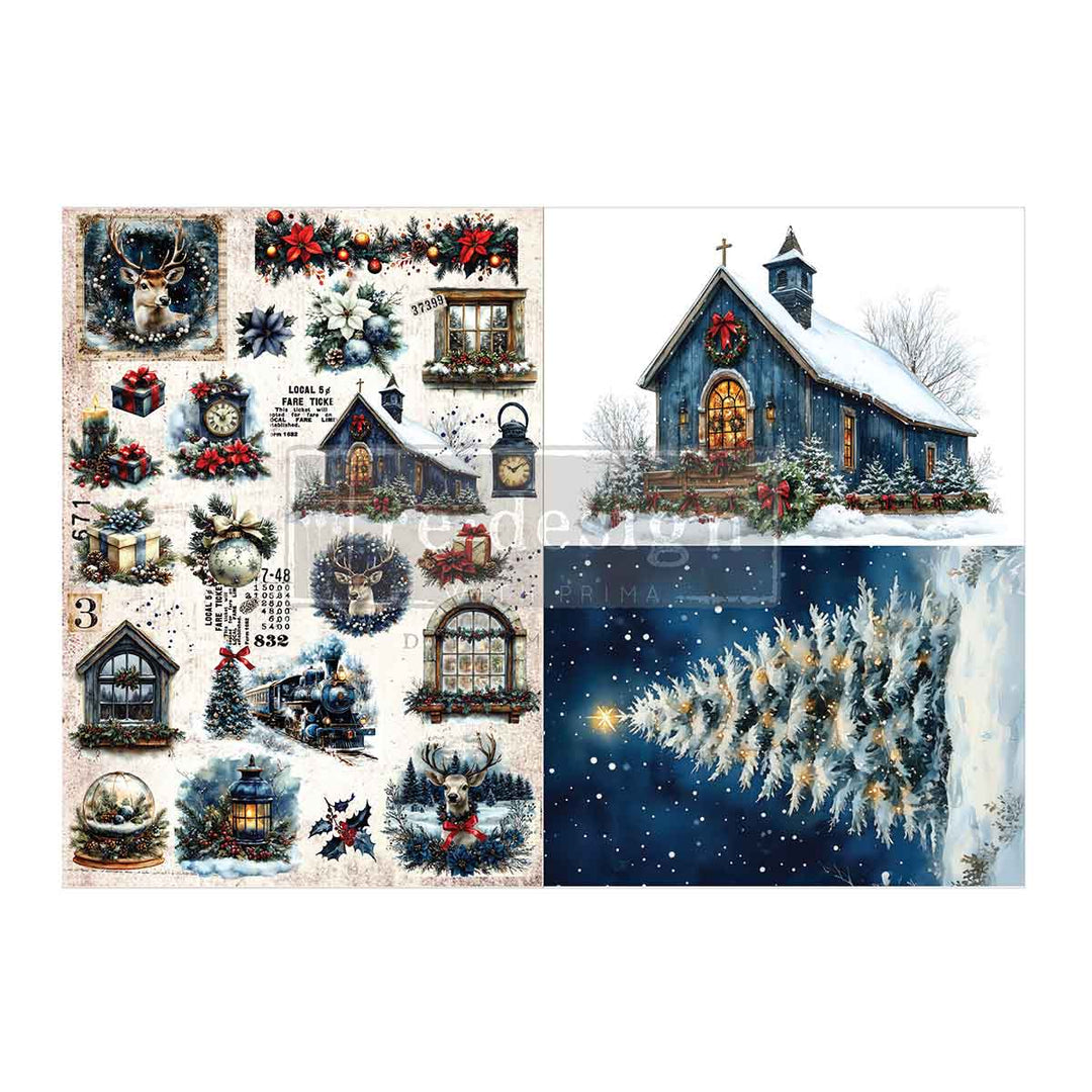 NEW! Redesign A3 Decoupage Fibre Paper Pack of 2 - HEARTH & HOLLY (29.7cm x 41.9cm)