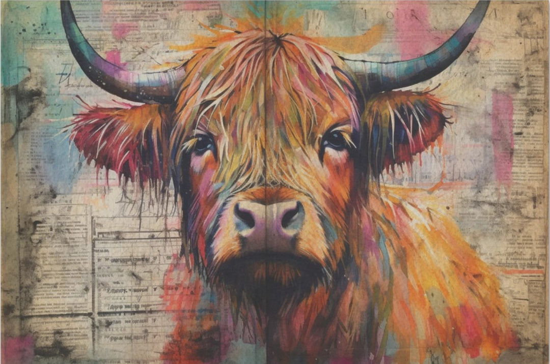 Decoupage Tissue Paper - Highland Cow in Colours (50.8cm x 76.2cm) - Rustic Farmhouse Charm