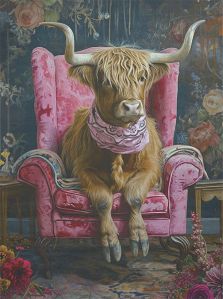 Decoupage Tissue Paper - Highland Cow on Pink Armchair