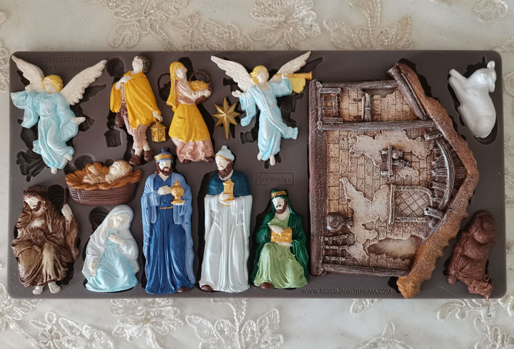 NEW! Redesign Mould - HOLY NIGHT NATIVITY (5" x 10") - Rustic Farmhouse Charm