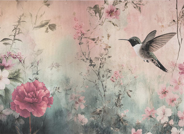 Decoupage Tissue Paper - Hummingbird in Blush Garden (53.34cm x 73.66cm)
