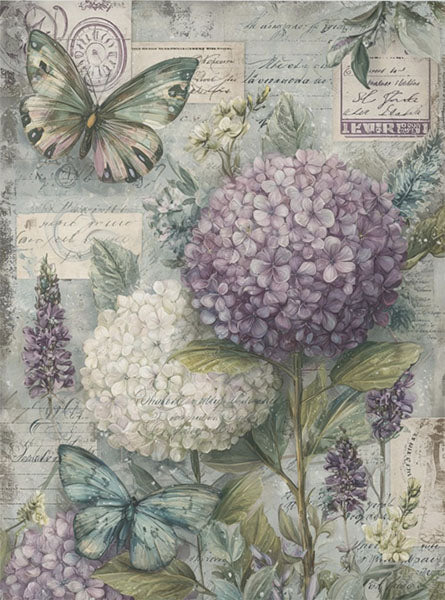Decoupage Tissue Paper - Hydrangeas & Butterflies Manuscript (45.72cm x 60.96cm)
