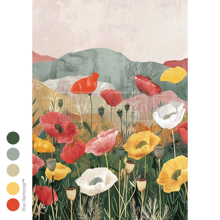 LIMITED! Redesign A3 Decoupage Fibre Paper - IMPRESSION OF POPPIES (29.7cm x 41.9cm) - Rustic Farmhouse Charm