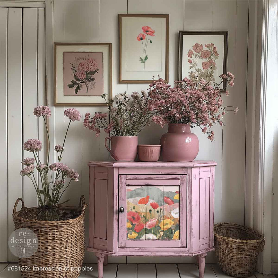 LIMITED! Redesign A3 Decoupage Fibre Paper - IMPRESSION OF POPPIES (29.7cm x 41.9cm) - Rustic Farmhouse Charm