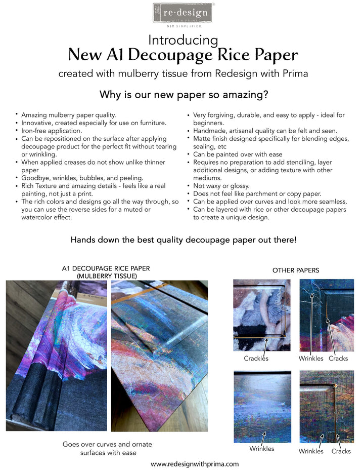 Redesign A1 Decoupage Rice Paper - RIVIERA (59.44cm x 84.07cm) - Rustic Farmhouse Charm