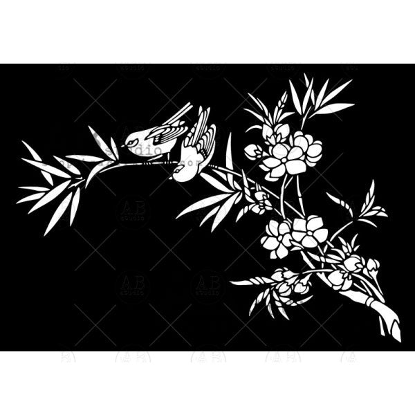 ABstudio Stencil - JAPANESE BIRDS ID-326 (18cmx24cm) - Rustic Farmhouse Charm