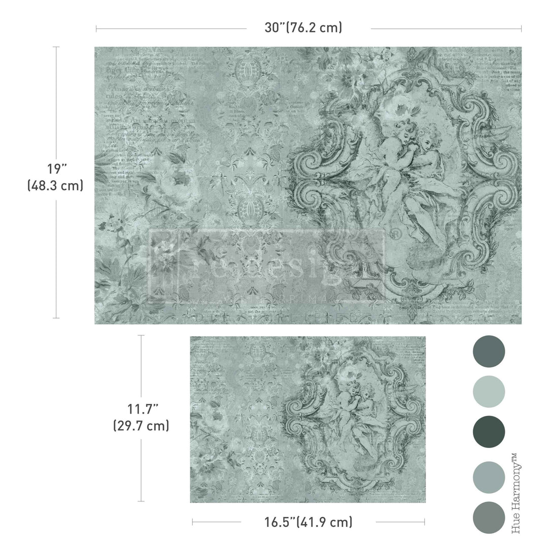NEW! Redesign Double Delight Decoupage Fibre Paper Set (2 Sheets) - JARDIN DES CHERUBINS - Rustic Farmhouse Charm