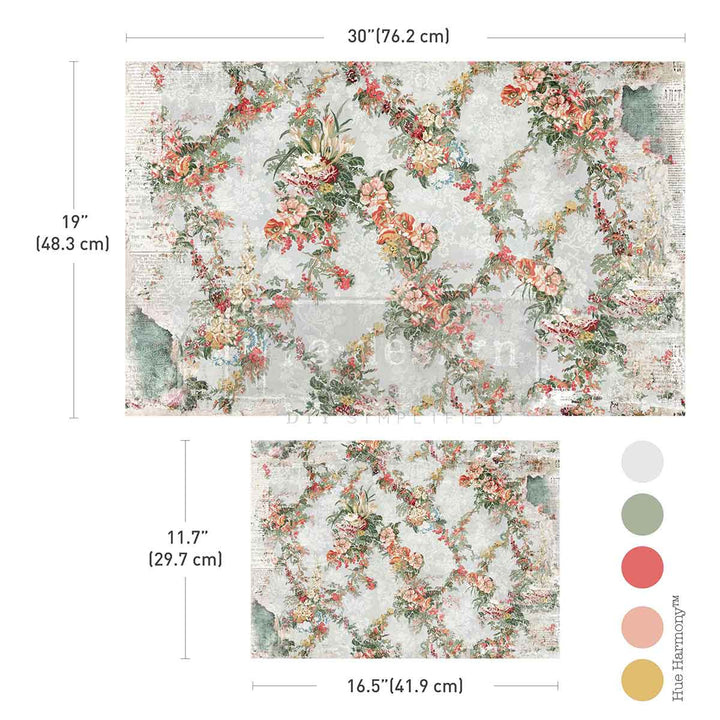 NEW! Redesign Double Delight Decoupage Fibre Paper Set (2 Sheets) - JARDIN FLEURI - Rustic Farmhouse Charm