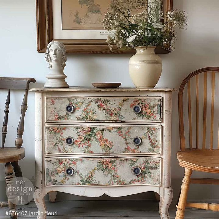 NEW! Redesign Double Delight Decoupage Fibre Paper Set (2 Sheets) - JARDIN FLEURI - Rustic Farmhouse Charm