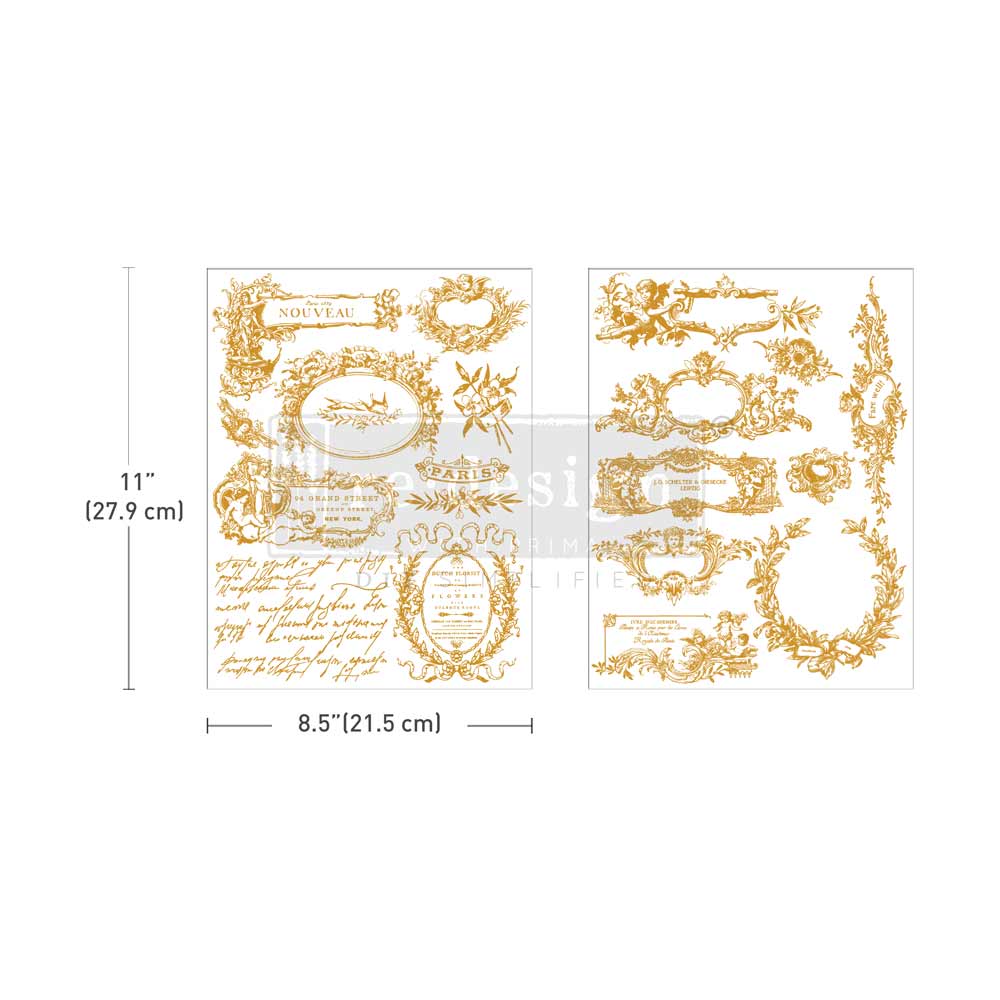 Redesign Middy Gold Foil Transfer - KACHA LABEL DE LUXE (2 sheets, each 21.59cm x 27.94cm) - Rustic Farmhouse Charm