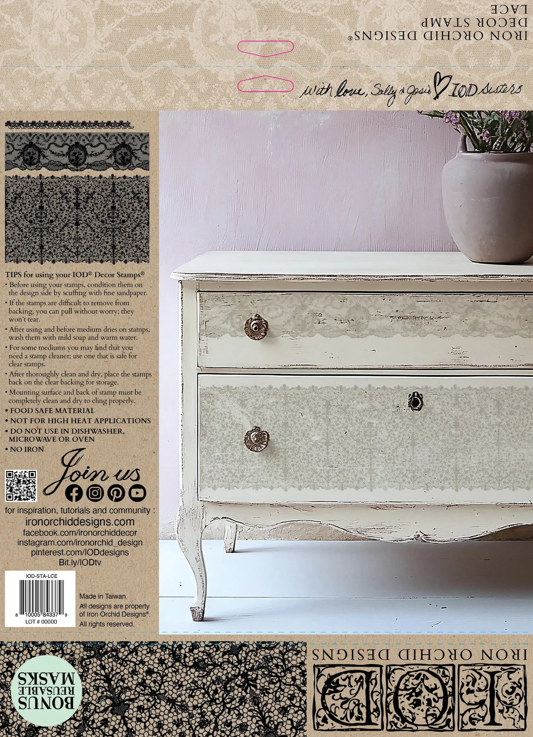 NEW! IOD Stamp - LACE (12"x12", 30.48cm x 30.48cm) - Rustic Farmhouse Charm