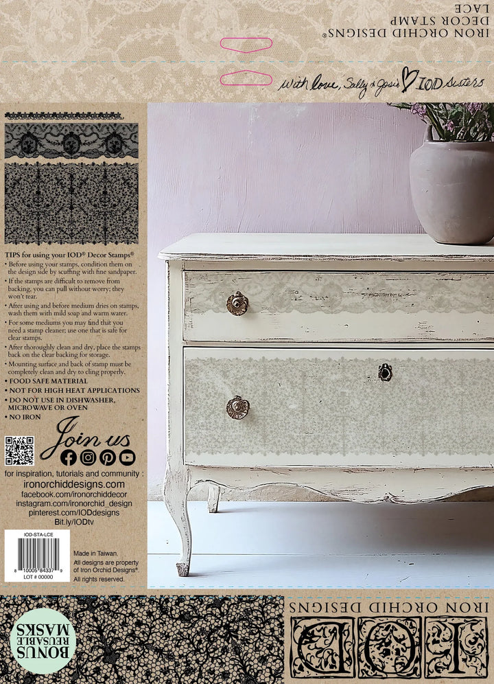 NEW! IOD Stamp - LACE (12"x12", 30.48cm x 30.48cm) - Rustic Farmhouse Charm
