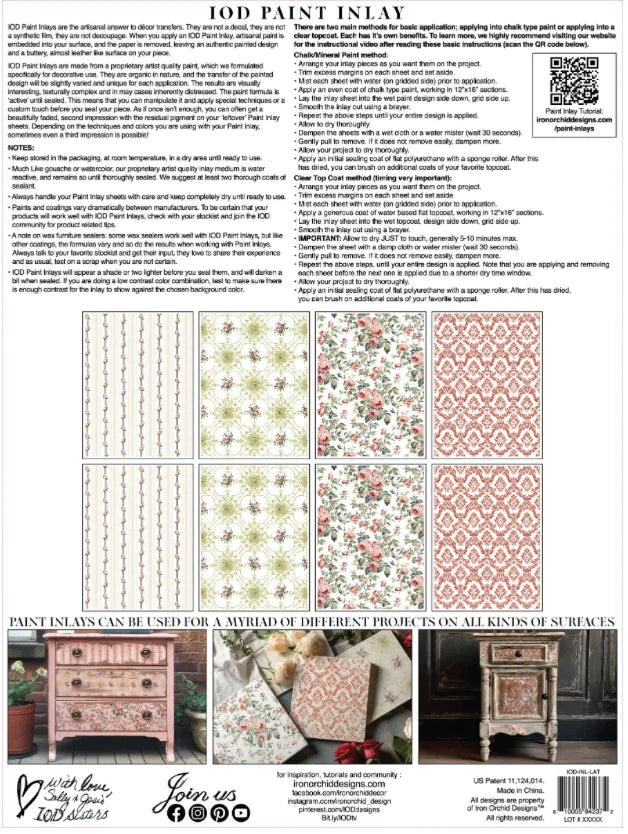 NEW! LATTICE ROSE Paint Inlay by IOD (set of eight 12"x16" sheets) - Rustic Farmhouse Charm