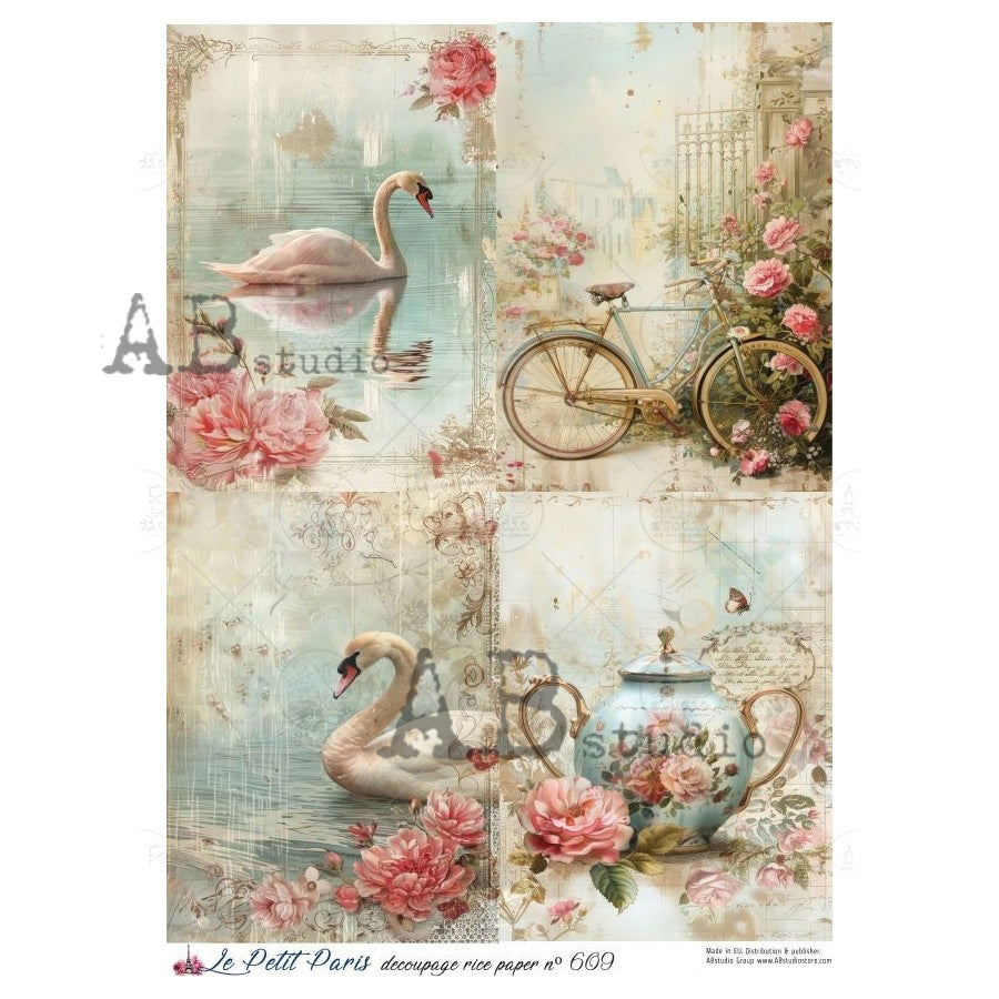 ABstudio Rice Paper - LE PETIT PARIS 609 (A4) - Rustic Farmhouse Charm