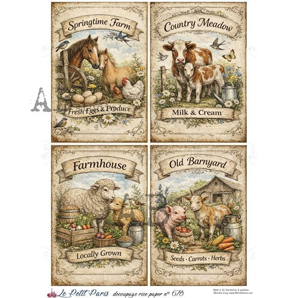 ABstudio Rice Paper - LE PETIT PARIS 678 (A4) - Rustic Farmhouse Charm
