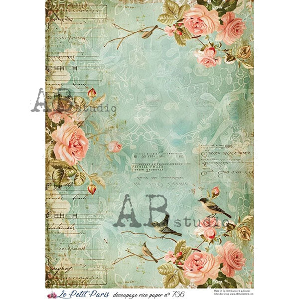 ABstudio Rice Paper - LE PETIT PARIS 736 (A4) - Rustic Farmhouse Charm