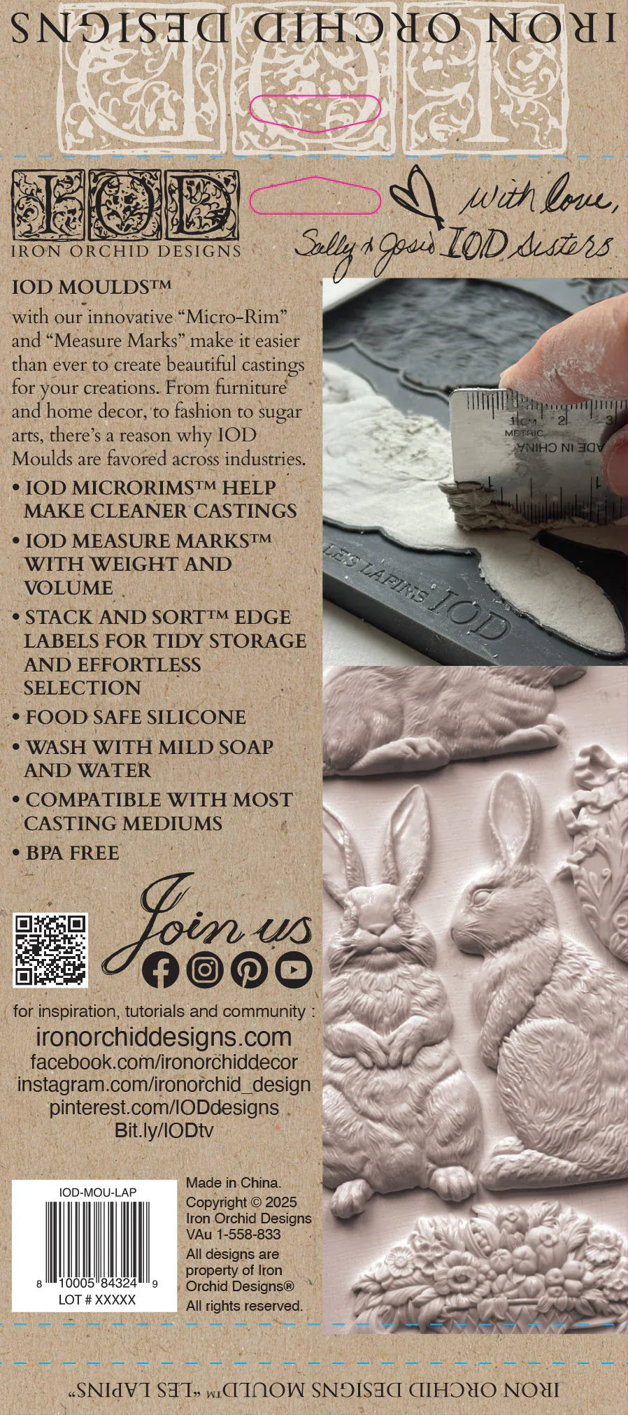 NEW! IOD Mould - LES LAPINS (6"x10", 15.24cm x 25.4cm) - Rustic Farmhouse Charm