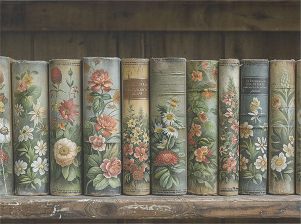 Decoupage Tissue Paper - Library of Floral Books (45.72cm x 60.96cm) - Rustic Farmhouse Charm