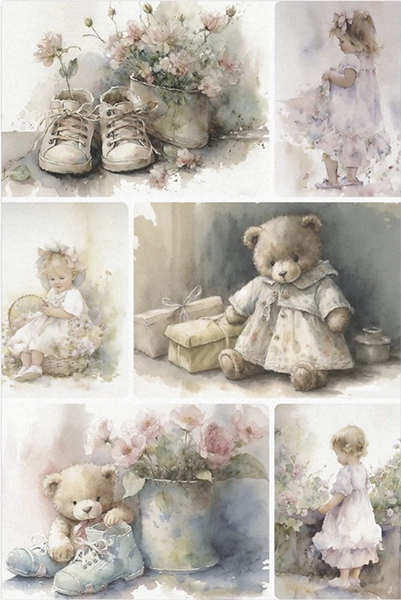 Decoupage Tissue Paper - Little Girls & Teddy Bears (50.8cm x 76.2cm) - Rustic Farmhouse Charm