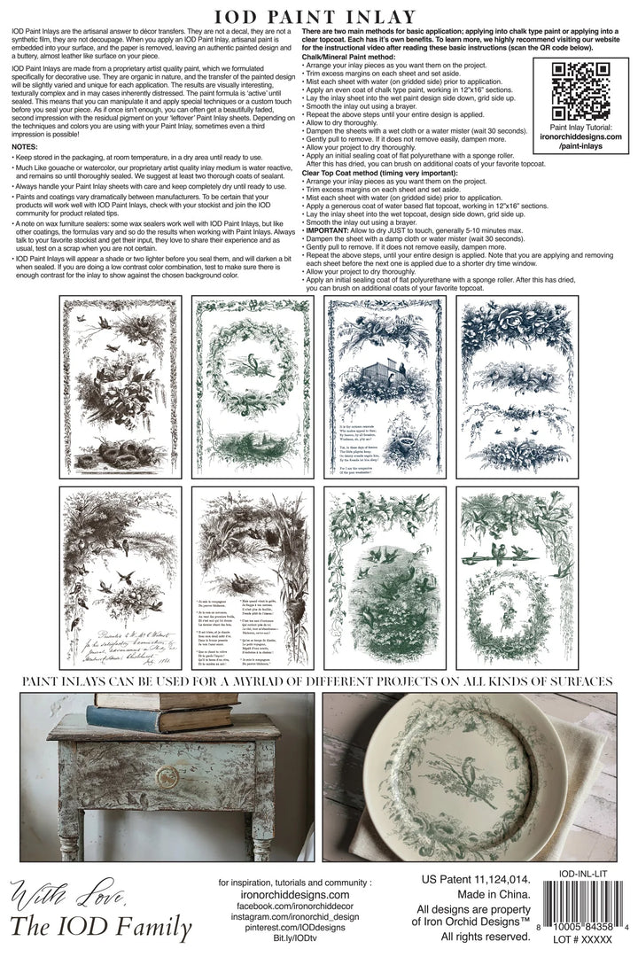 NEW! IOD Paint Inlay - LITTLE LARK (set of eight 8"x12" sheets) - Rustic Farmhouse Charm
