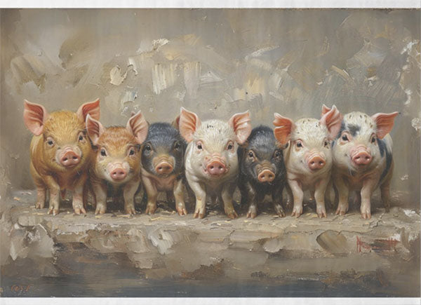 Decoupage Tissue Paper - Little Piggies in a Row (53.34cm x 73.66cm) - Rustic Farmhouse Charm