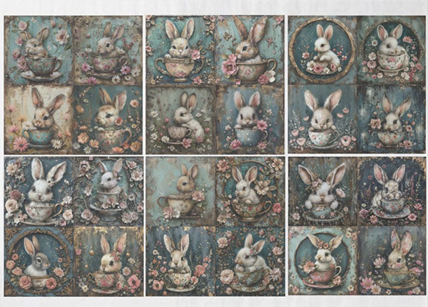 Decoupage Tissue Paper - Lots of Cute Bunnies (53.34cm x 73.66cm) - Rustic Farmhouse Charm