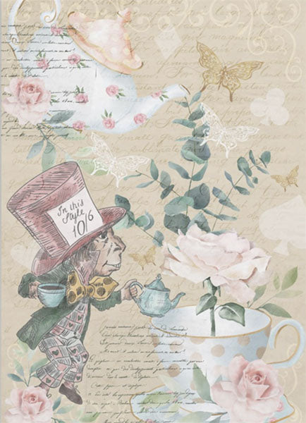 Decoupage Tissue Paper - Mad Hatter & Teapot Alice in Wonderland (25.4cm x 35.56cm) - Rustic Farmhouse Charm