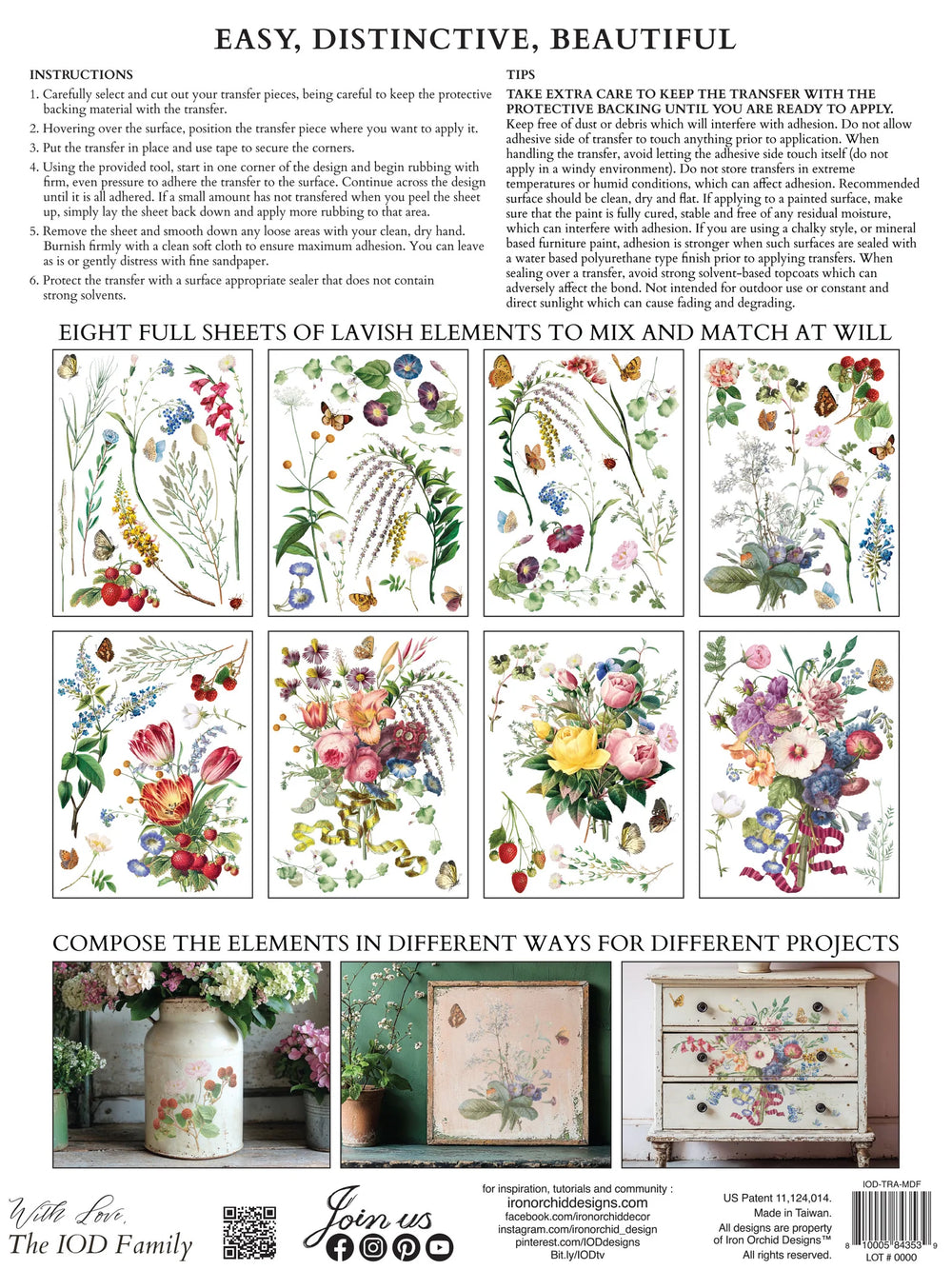 NEW! IOD Transfer Pad - MARCHE DES FLEURS (set of eight 12"x16" sheets) - Rustic Farmhouse Charm