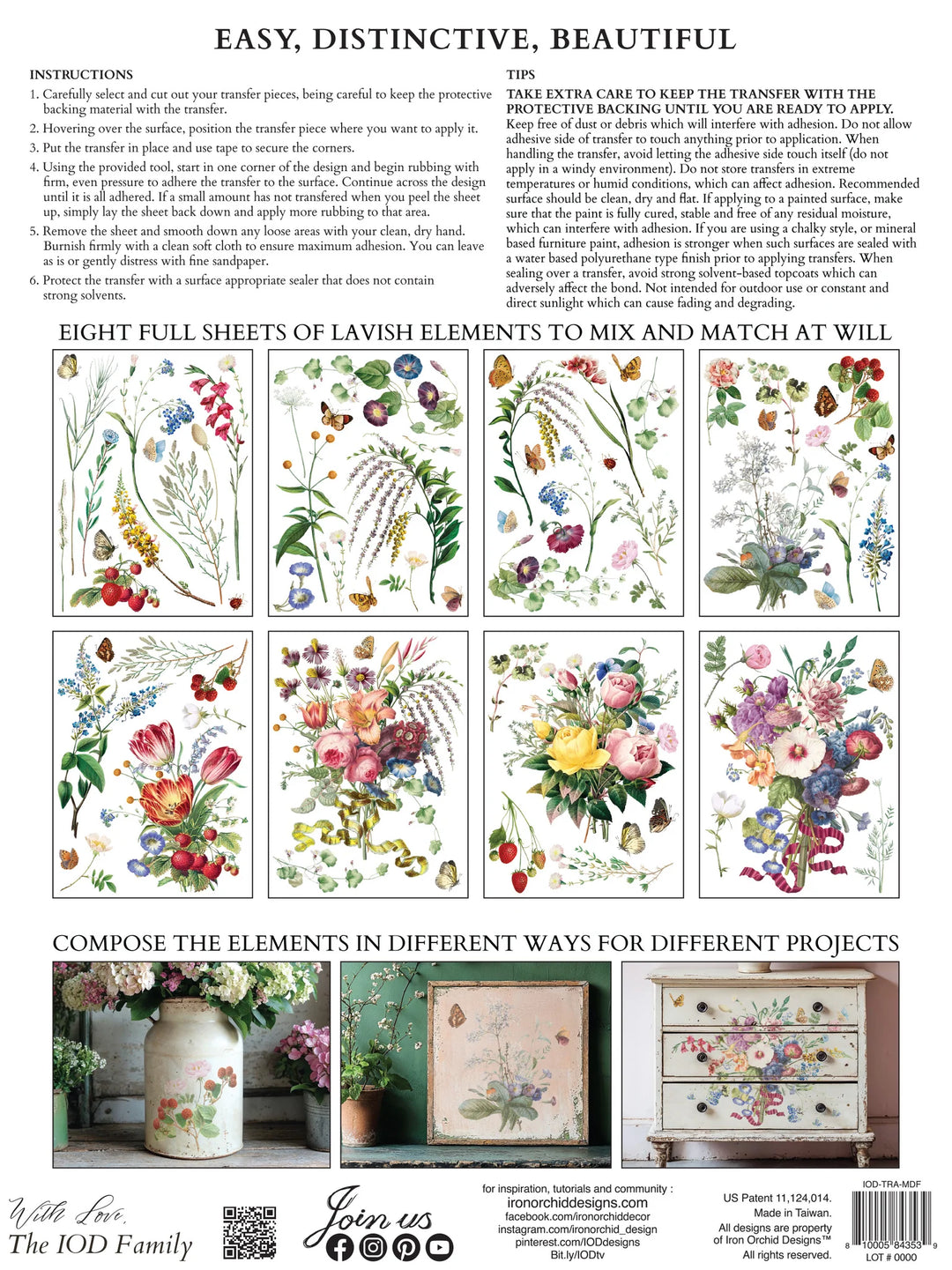 NEW! IOD Transfer Pad - MARCHE DES FLEURS (set of eight 12"x16" sheets) - Rustic Farmhouse Charm