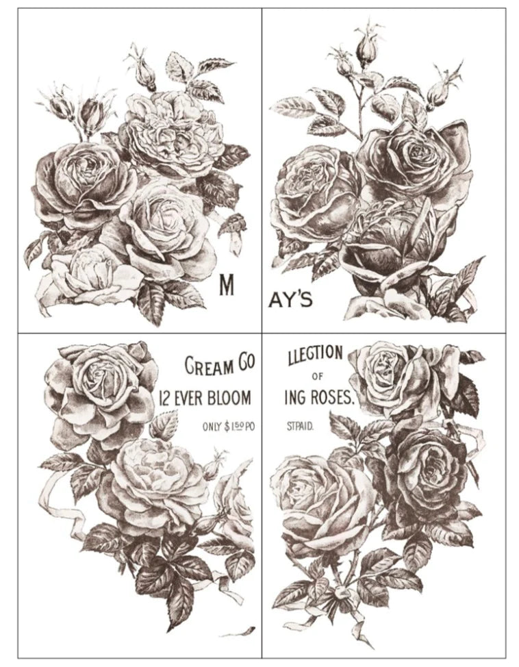 MAY'S ROSES Transfer Pad by IOD (set of four 12"x16" sheets) - Rustic Farmhouse Charm