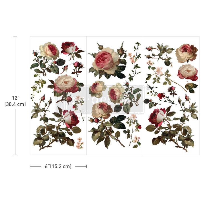 NEW! Redesign Small Transfer - MIDNIGHT ROSE (3 sheets, each 15.24cm x 30.48cm) - Rustic Farmhouse Charm