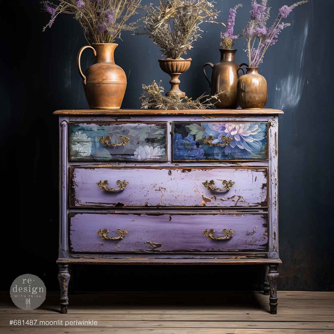 LIMITED! Redesign A3 Decoupage Fibre Paper - MOONLIT PERIWINKLE (29.7cm x 41.9cm) - Rustic Farmhouse Charm