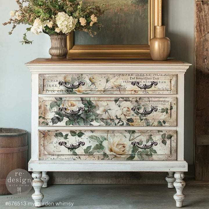 NEW! Redesign Double Delight Decoupage Fibre Paper Set (2 Sheets) - MY GARDEN WHIMSY - Rustic Farmhouse Charm