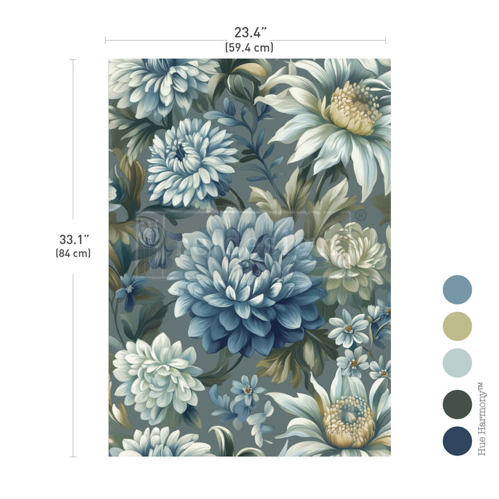 LIMITED! Redesign A1 Decoupage Fibre Paper - MYSTIC BLUE FLORALS (59.44cm x 84.07cm) - Rustic Farmhouse Charm