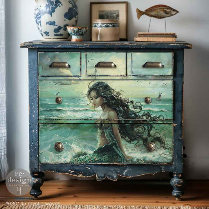 LIMITED! Redesign A1 Decoupage Fibre Paper - MYSTIC WAVES (59.44cm x 84.07cm) - Rustic Farmhouse Charm