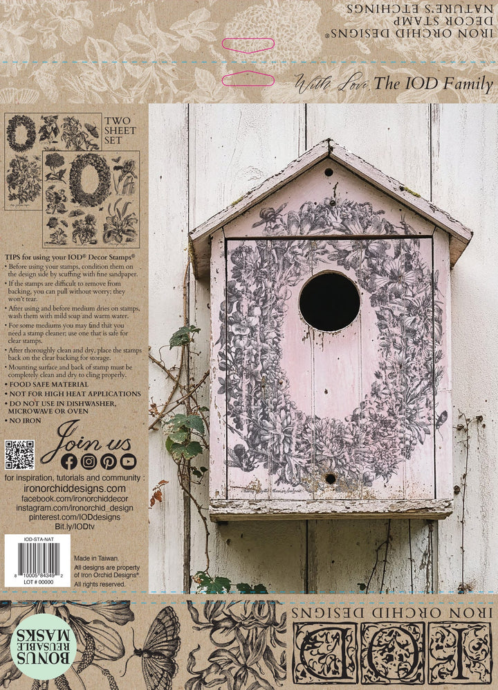 NEW! IOD Stamp Set - NATURE'S ETCHINGS (12"x12", 30.48cm x 30.48cm) - Rustic Farmhouse Charm