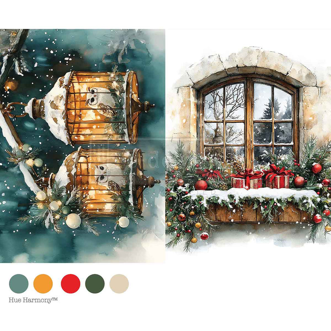 NEW! Redesign A4 Decoupage Fibre Paper - NOEL NIGHT OWL - Rustic Farmhouse Charm