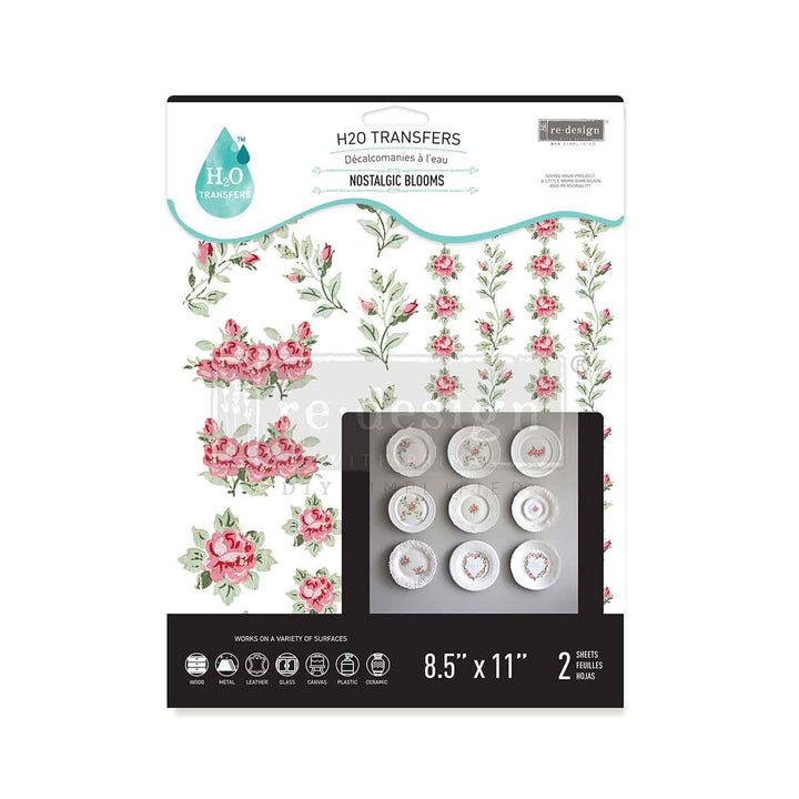 NEW! Redesign H20 Transfer - NOSTALGIC BLOOMS (2 sheets, each 21.59cm x 27.94cm) - Rustic Farmhouse Charm