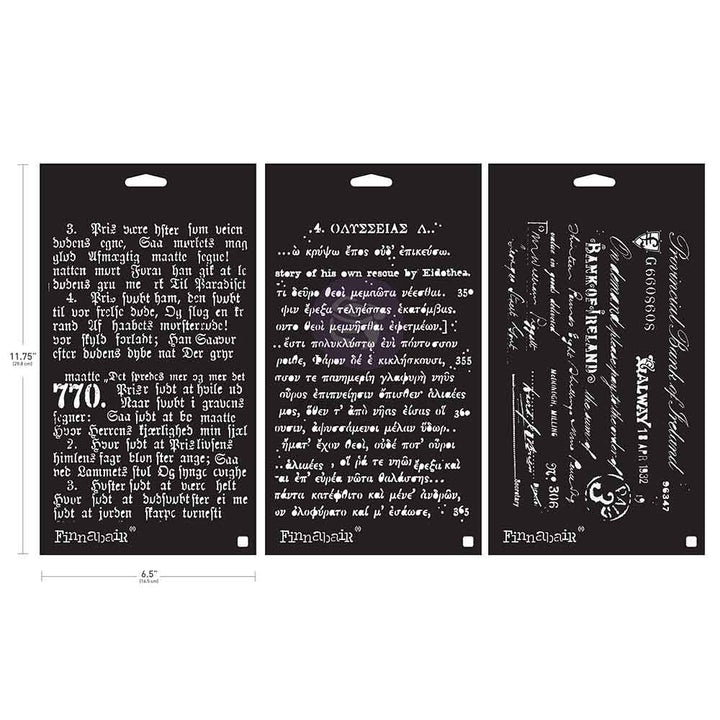 NEW! Limited Edition Finnabair Stencil Set – OLD PAGES – 3 stencils, 6″x9″ each