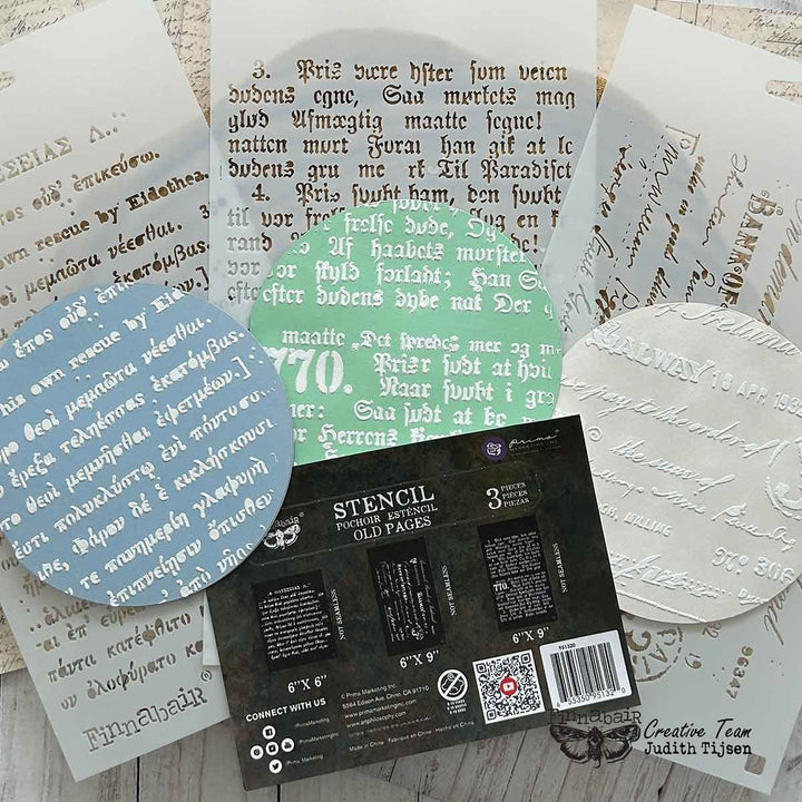 NEW! Limited Edition Finnabair Stencil Set – OLD PAGES – 3 stencils, 6″x9″ each