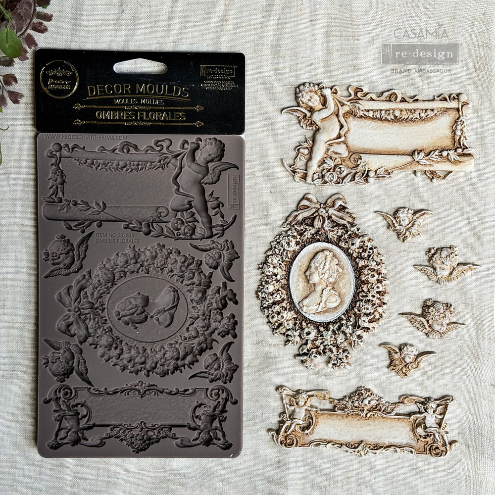 NEW! Redesign Mould - OMBRES FLORALES (5" x 8") - Rustic Farmhouse Charm