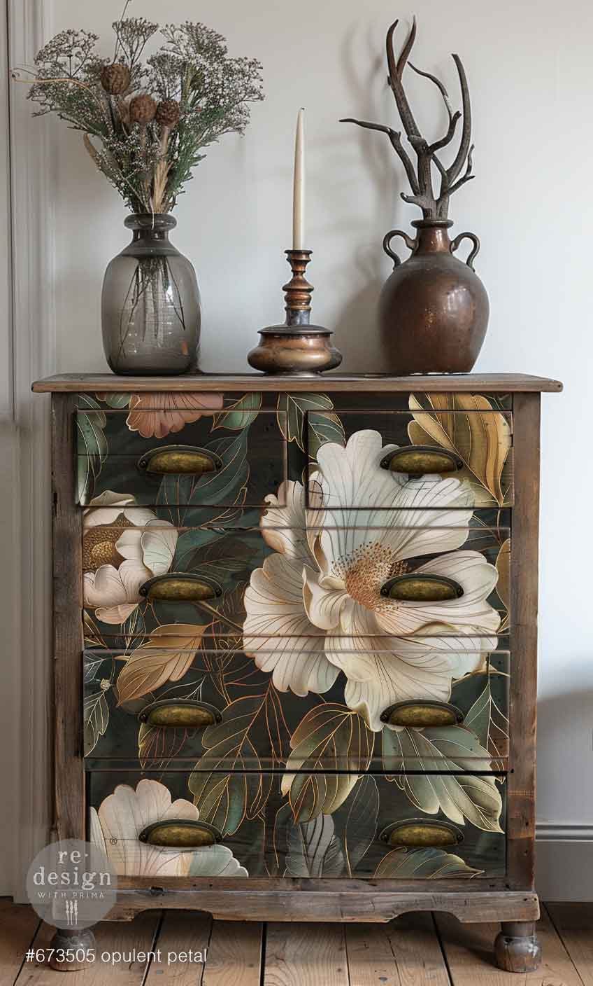LIMITED! Redesign A1 Decoupage Fibre Paper - OPULENT PETAL (59.44cm x 84.07cm) - Rustic Farmhouse Charm